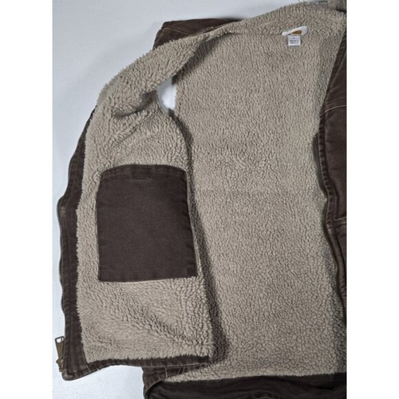 Carhartt V26 DKB Brown Canvas Sherpa Lined Full Zip Outdoor Work Vest Men's L - Picture 6 of 12